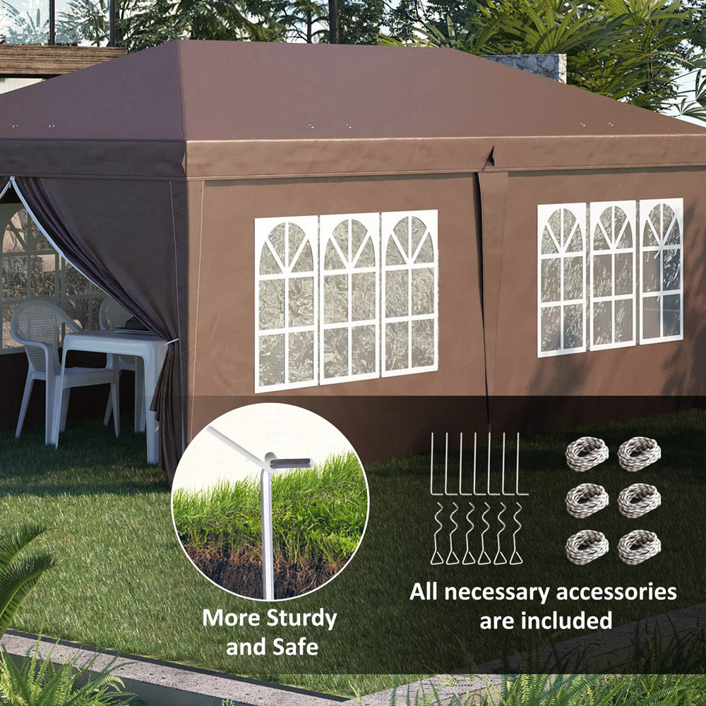 Outsunny 3 x 4m Brown Pop Up Gazebo with Sides Image 6