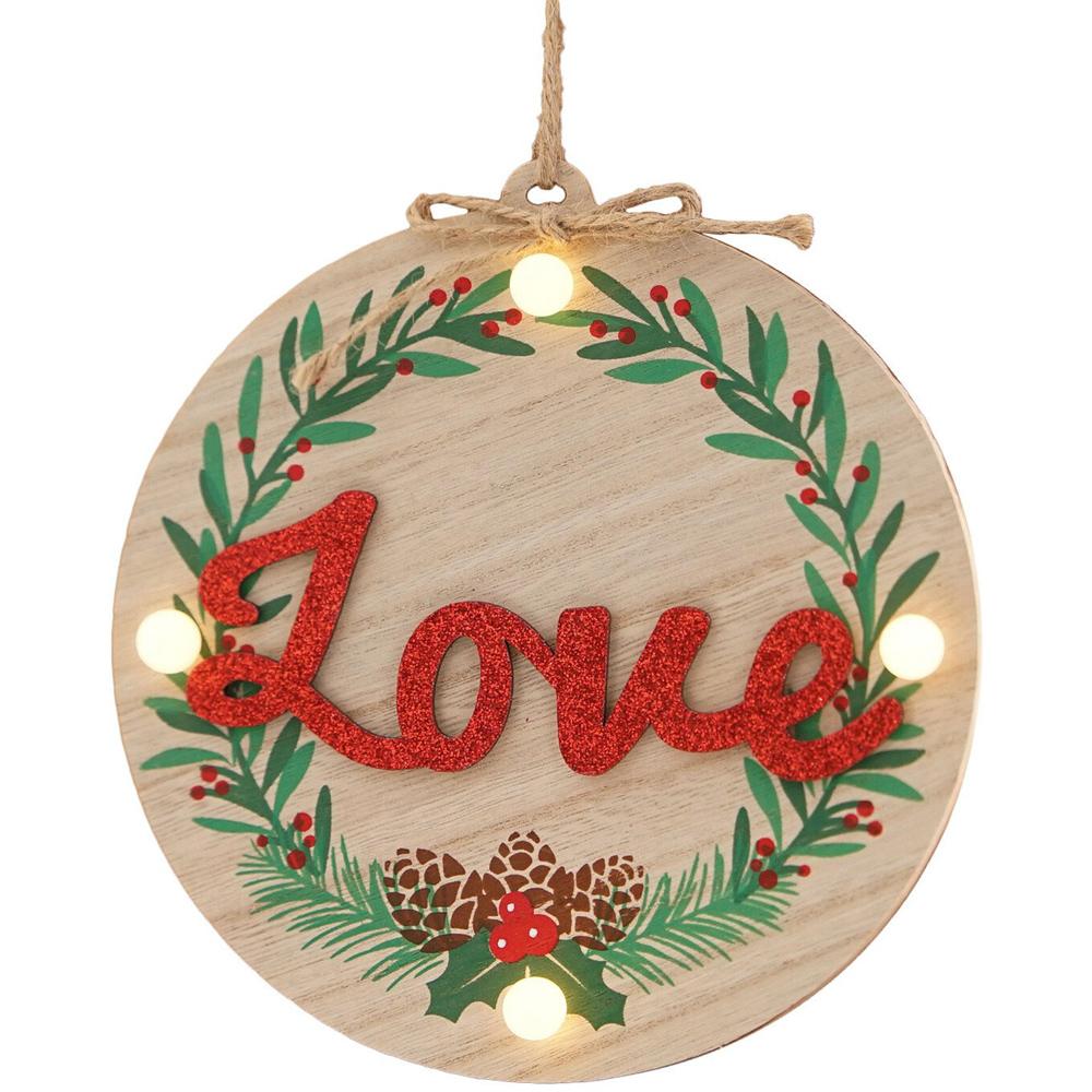Wooden LED Christmas Plaque - Neutral Image 1