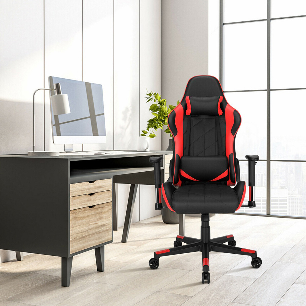 Costway Red and Black High Back Swivel Gaming Chair with Headrest and Lumbar Pillow Image 5