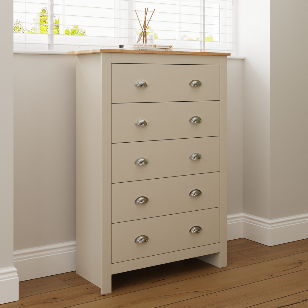 GFW Lancaster 5 Drawer Cream Chest of Drawers Image 8