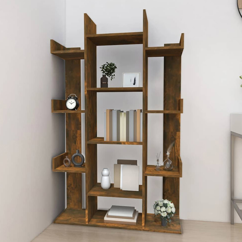 vidaXL 13 Shelf Smoked Oak Bookcase Image 1