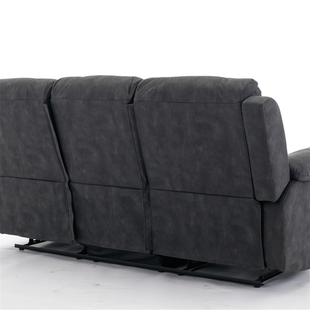 Furniture One 3 Seater Dark Grey Full Fabric Manual Recliner Sofa Image 6