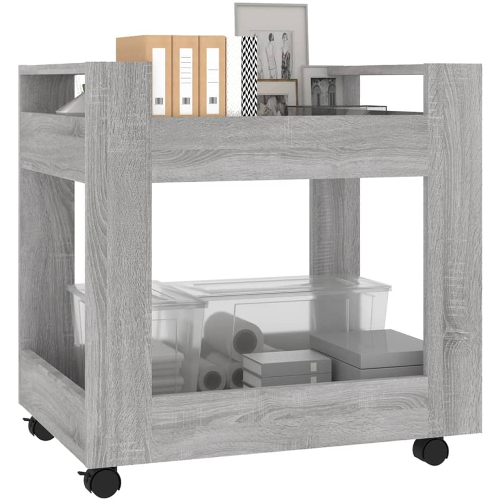 vidaXL 2 Shelf Grey Sonoma Wooden Desk Trolley Image 3