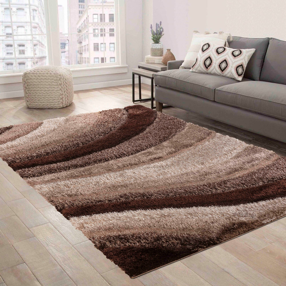 Desire Rug Modern Bronze Waves Shimmer Soft Shaggy Area Rug 60 x 220cm Image 5