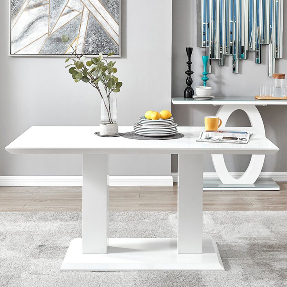 Furniturebox Molini Solara 6 Seater Dining Set White High Gloss and White Image 7