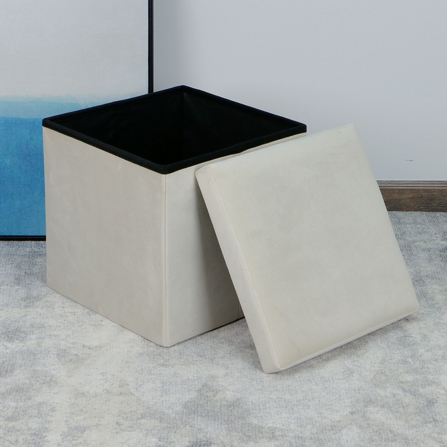 Cream Seville Crushed Velvet Cube Ottoman Storage Box Image 7