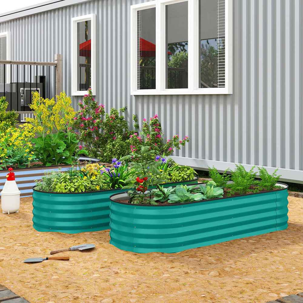 Outsunny Green Raised Garden Bed with Metal Stakes Set of 2 Image 2