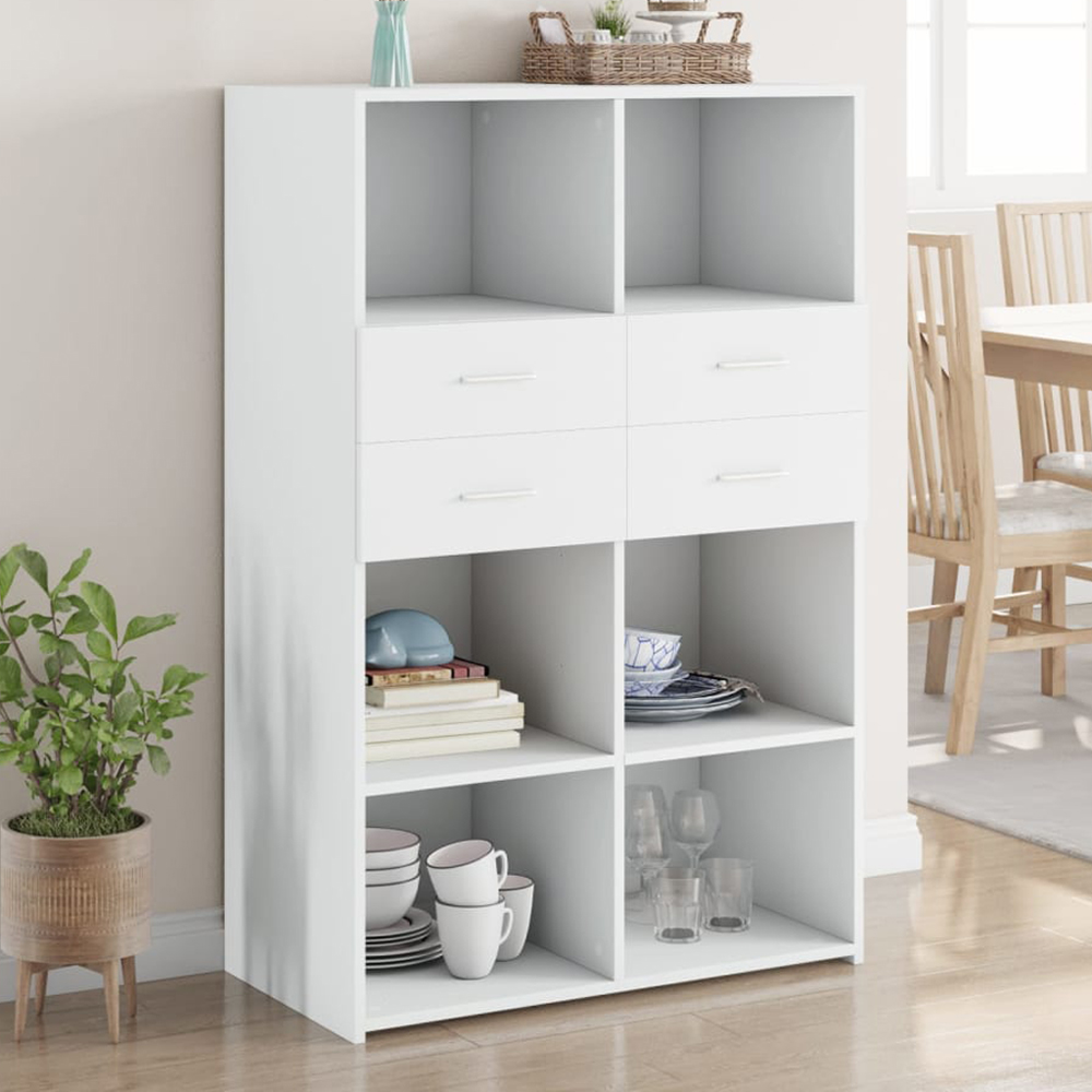 vidaXL 4 Drawer 6 Shelf White Highboard Image 1