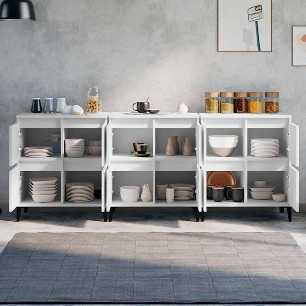 vidaXL 4 Door White Sideboard Set of 3 Image 1