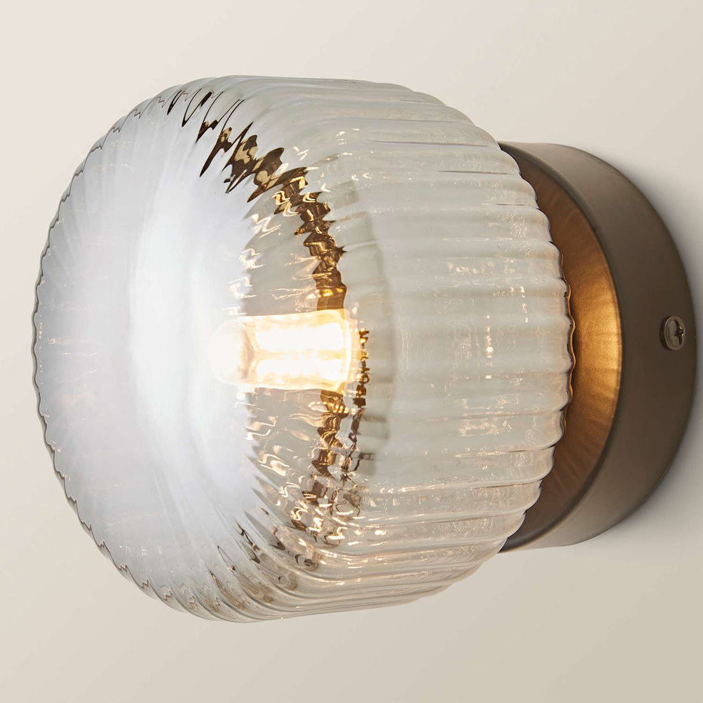 ValueLights Calpe Ribbed Smoked Shade Brushed Matte Black Flush Wall Light with Bulb Image 4