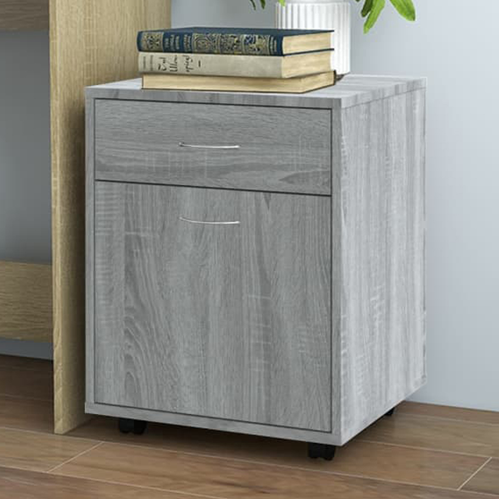 vidaXL Single Drawer Single Door Grey Sonoma Oak Rolling Cabinet Image 1