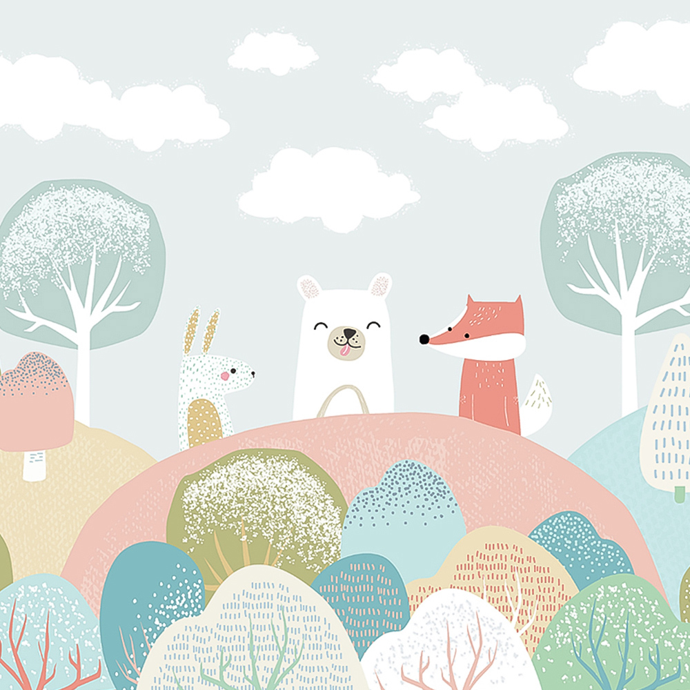 Origin Murals Woodland Friends Grey Wall Mural Image 2