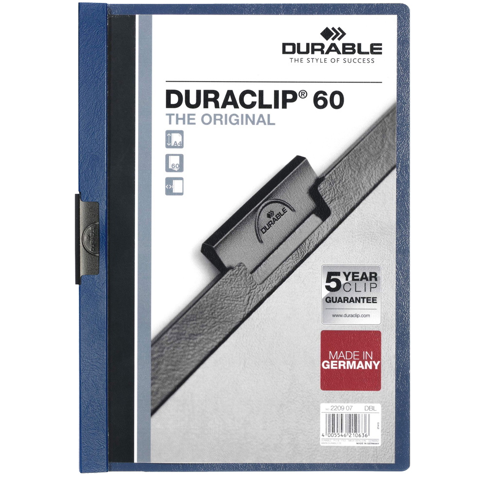 Durable DURACLIP 60 A4 Dark Blue Document Folder with Metal Clip 25 Pack Image