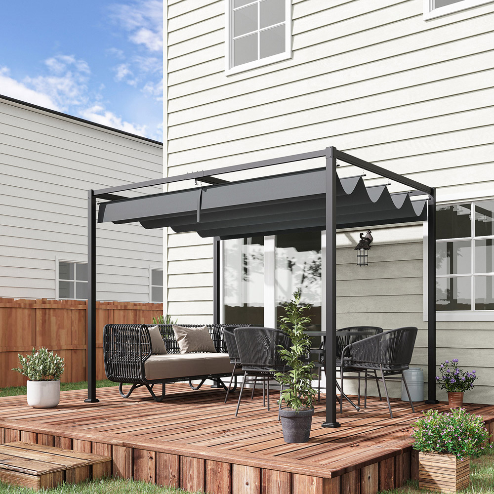 Outsunny 3 x 2m Grey Steel Frame Retractable Roof Pergola Image 4