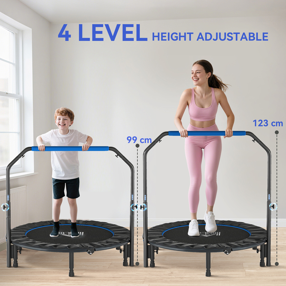 HOMCOM 4ft Blue Foldable Mini Trampoline with Adjustable Foam Handle Image 8