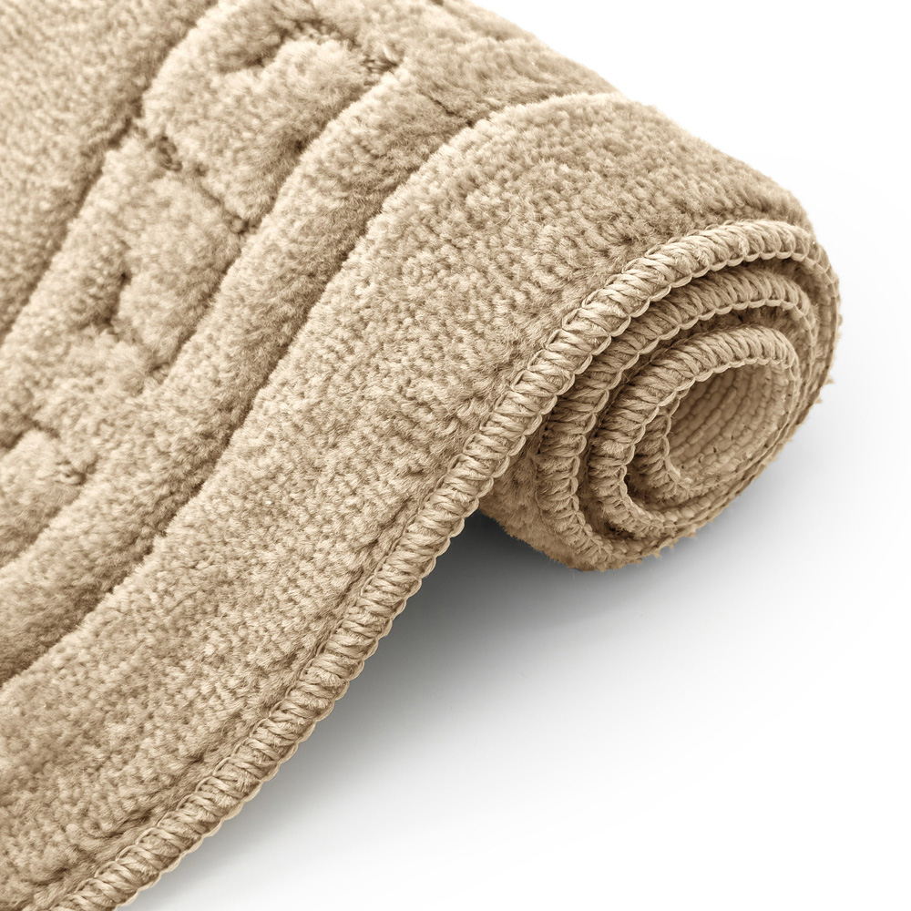 Velosso Greek Key Beige Bath Mat Set Image 3