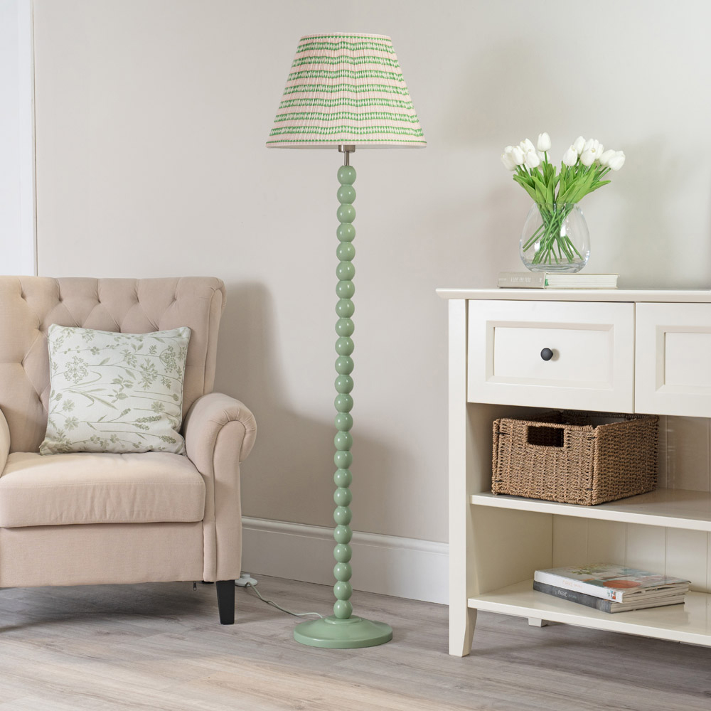 ValueLights Bobbins Pink Aztec Pleated Shade Sage Green LED Floor Lamp Image 5