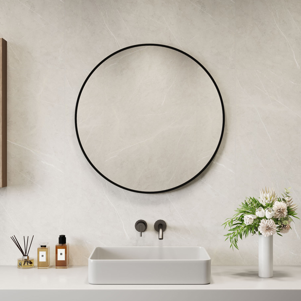 Neo Black Metal Frame Anti-Rust Wall Mounted Round Mirror 60cm Image 2