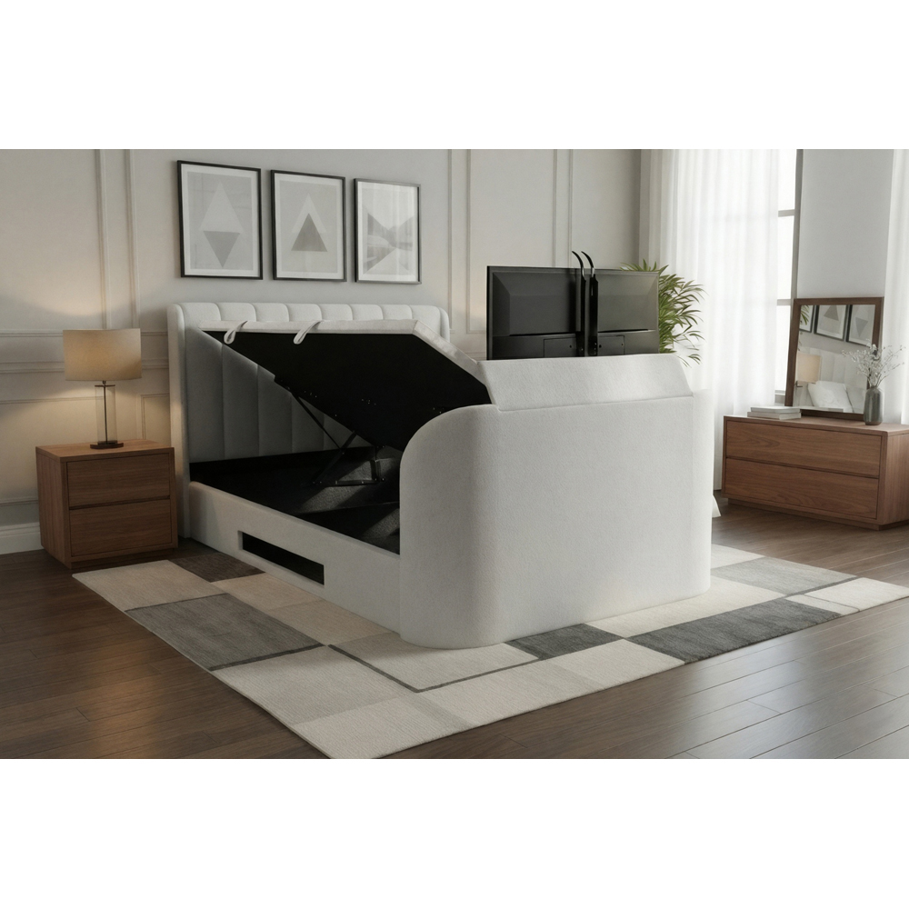 Webb Daniels Mayfair King Size Natural Fabric Ottoman Media TV Bed with 2.1 Soundbar Image 6