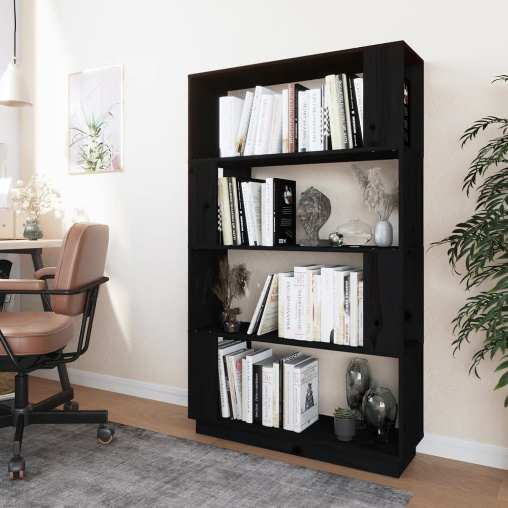 vidaXL 4 Shelf Black Solid Pine Wood Bookcase Image 7