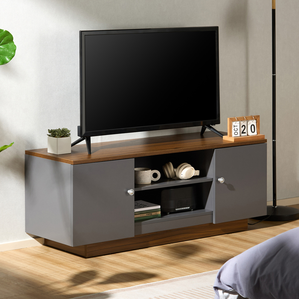 TTAP Venice Grey and Walnut 2 Door 2 Shelf TV Cabinet Image 5