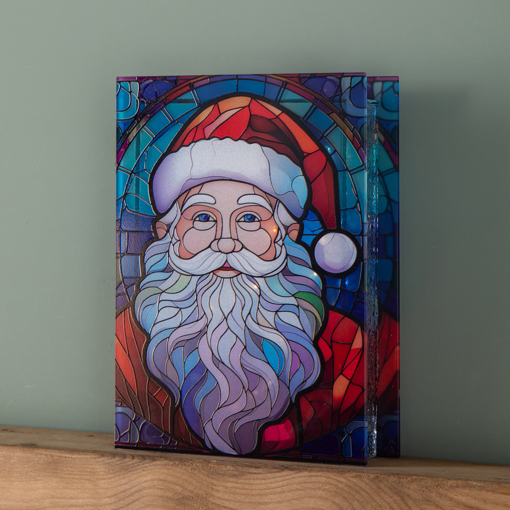Samuel Alexander Warm White LED Double Sided Glass Stained Santa Light Up Christmas Decoration Image 6