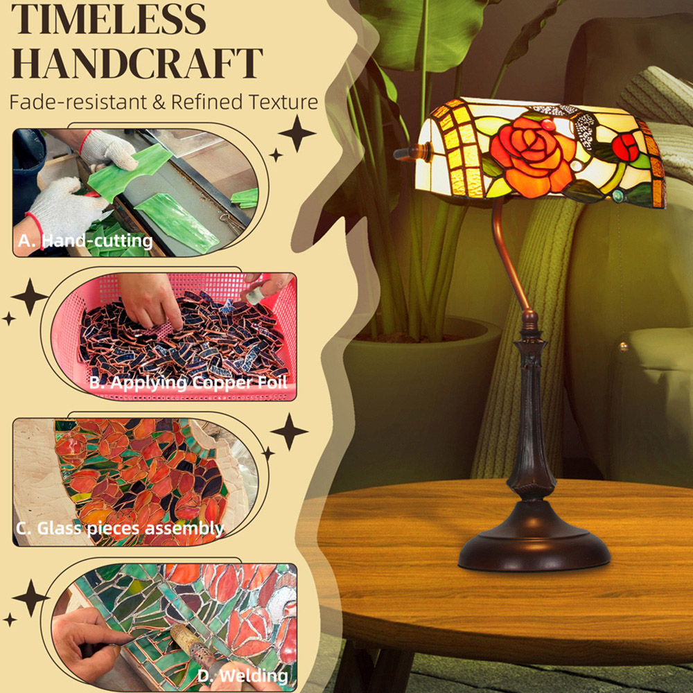 HOMCOM Antique Handcrafted Tiffany-Style Stained Glass Table Lamp Image 7