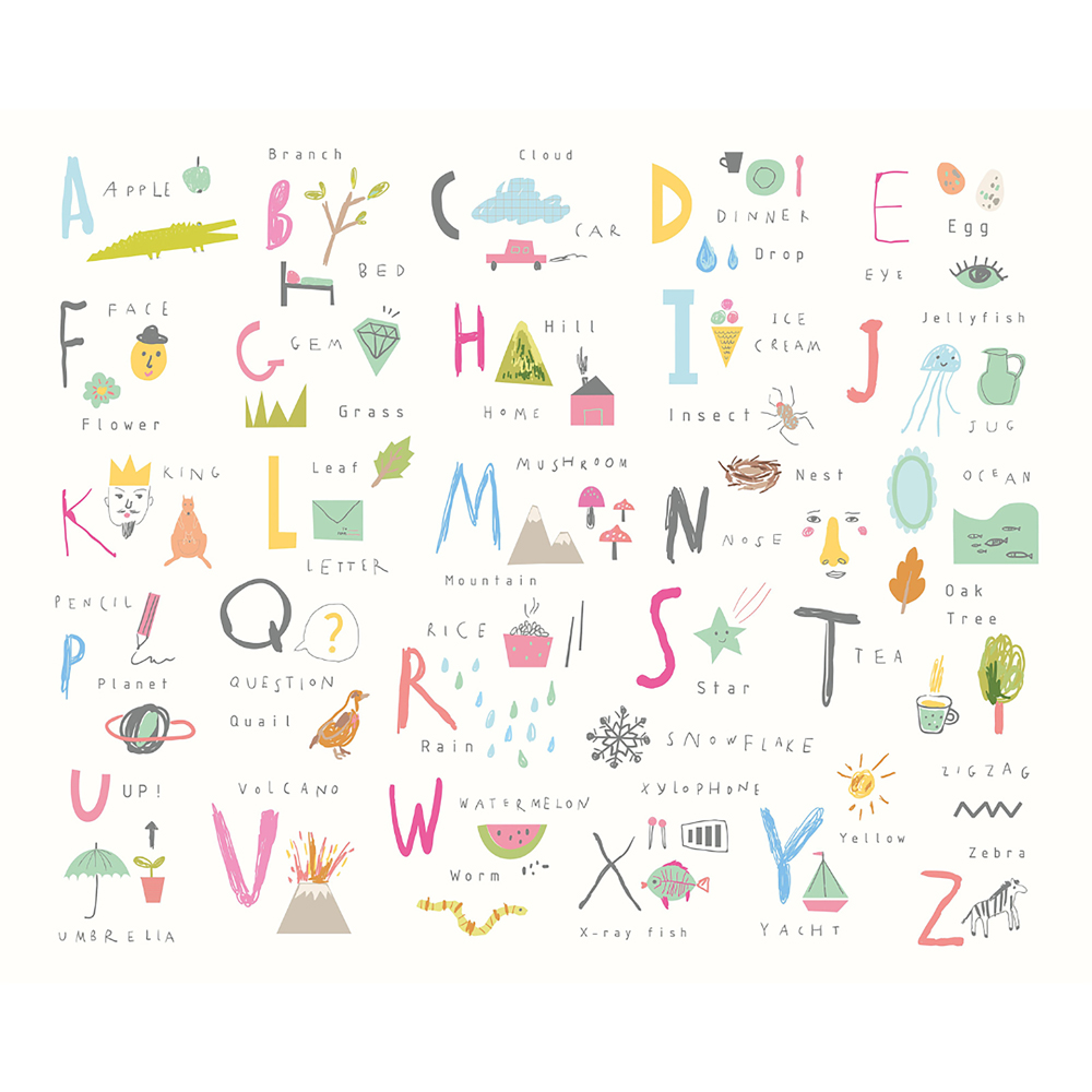 Origin Murals Children's Alphabet Illustrations Pink Wall Mural Image 2