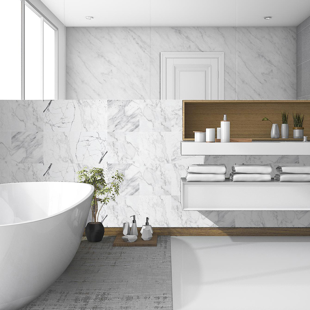 Walplus White Marble Grey Self Adhesive Tile Sticker 24 Pack Image 3