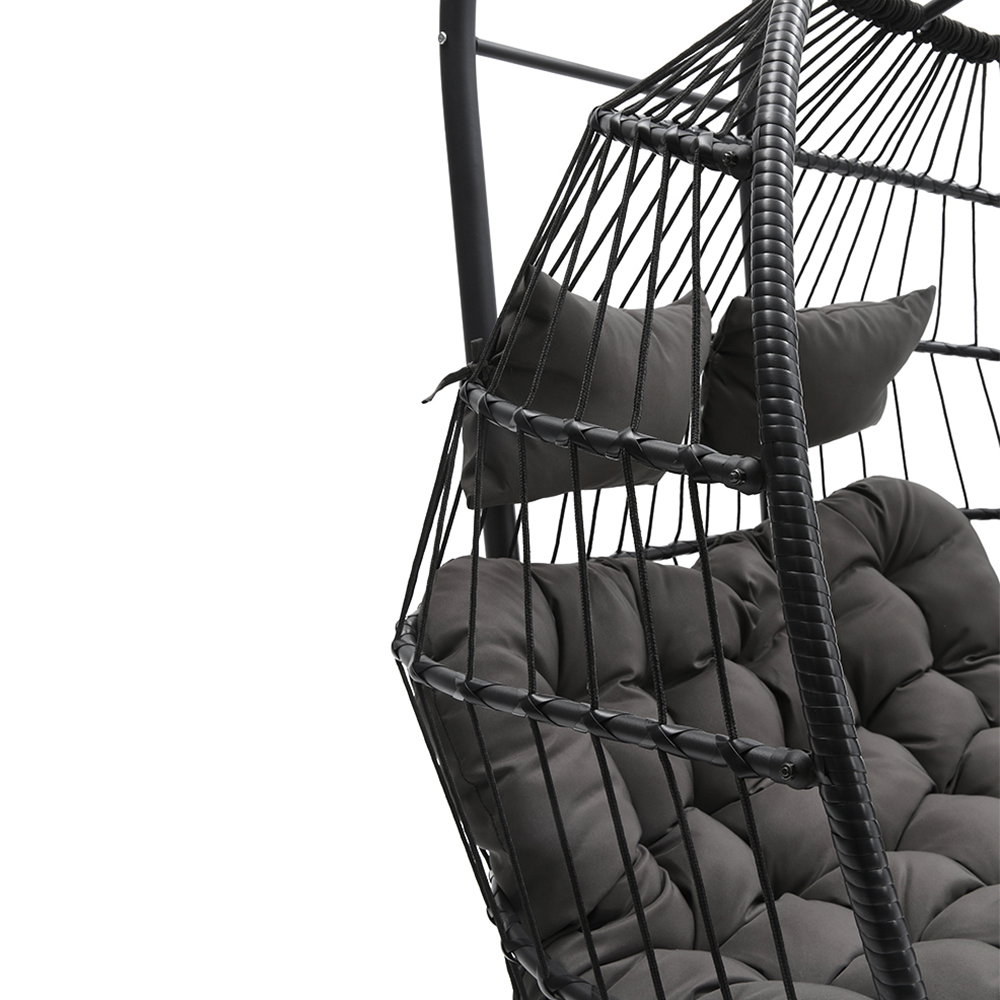 Living and Home 2 Seater Black Garden Hanging Egg Chair with Cushions Image 3