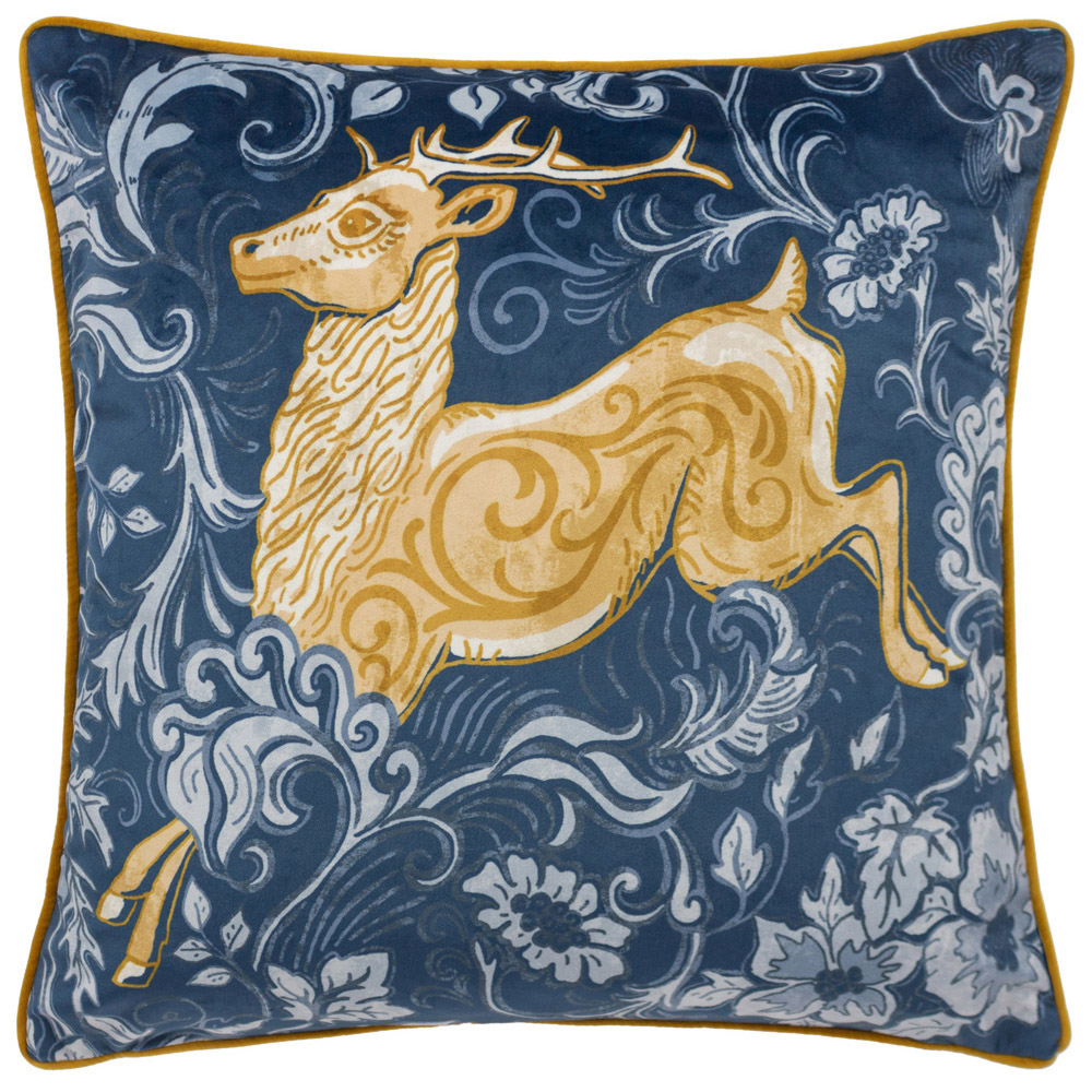 Paoletti Harewood Stag Velvet Piped Cushion Image 1
