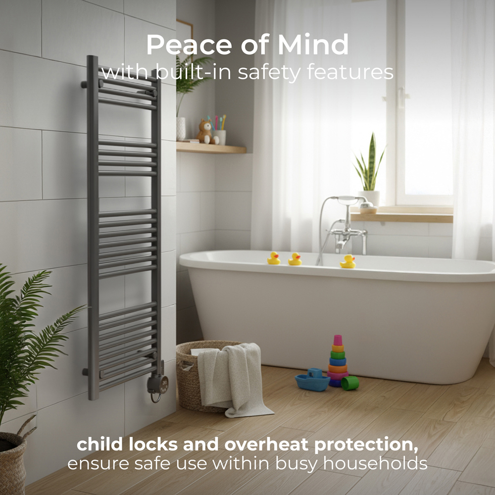 Masterplug SmartEnergy Thermaline Anthracite Grey Heated Towel Rail 1250 x 500mm Image 7