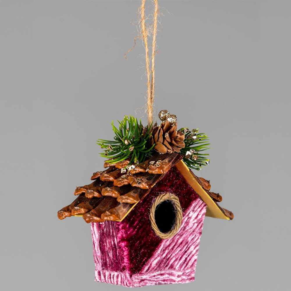 Shatchi Pink Burgundy Birdhouse Ornament Image 2