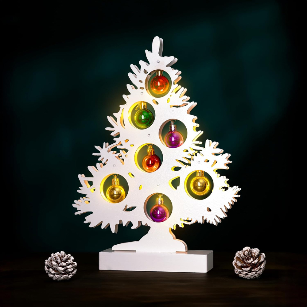 Marco Paul Wooden Christmas Tree Decoration with Baubles 25cm Image 3