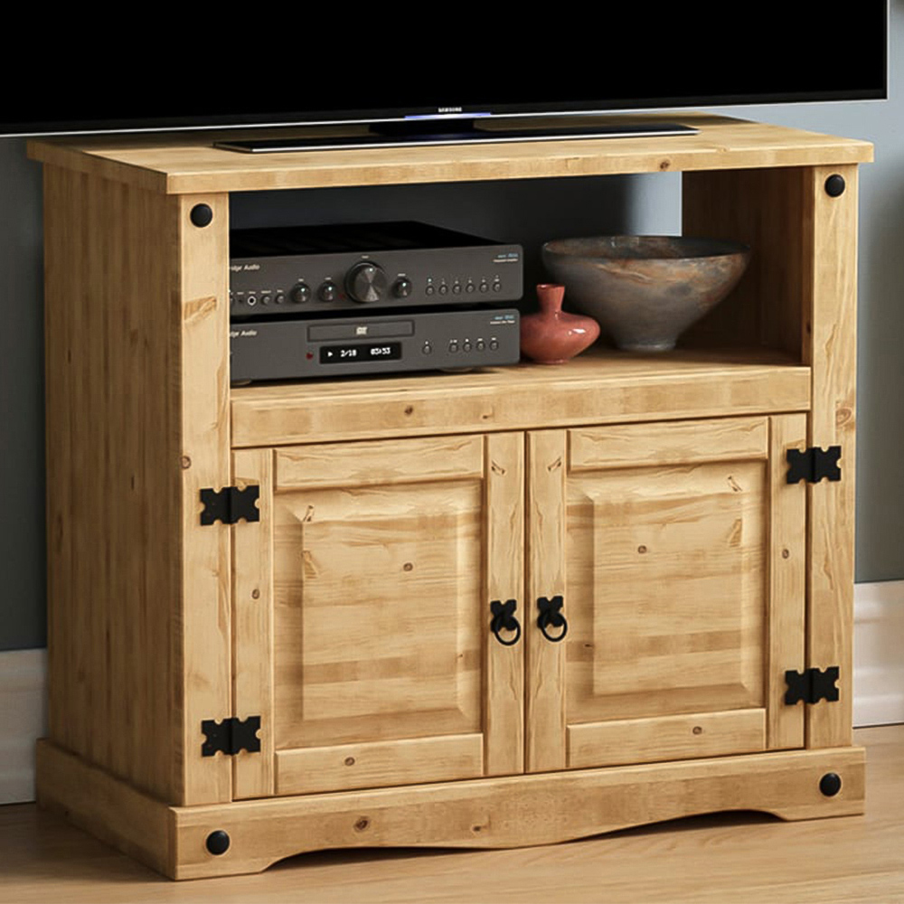 Vida Designs Corona 2 Door Single Shelf Pine Straight TV Unit Image 1