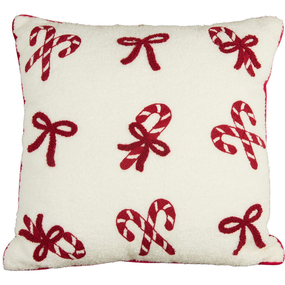 Candy Cane Bow Boucle Cushion White Image 1