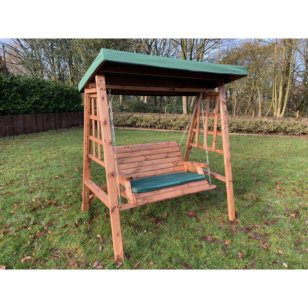 Charles Taylor Dorset 2 Seater Swing with Green Cushions and Roof Cover Image 3