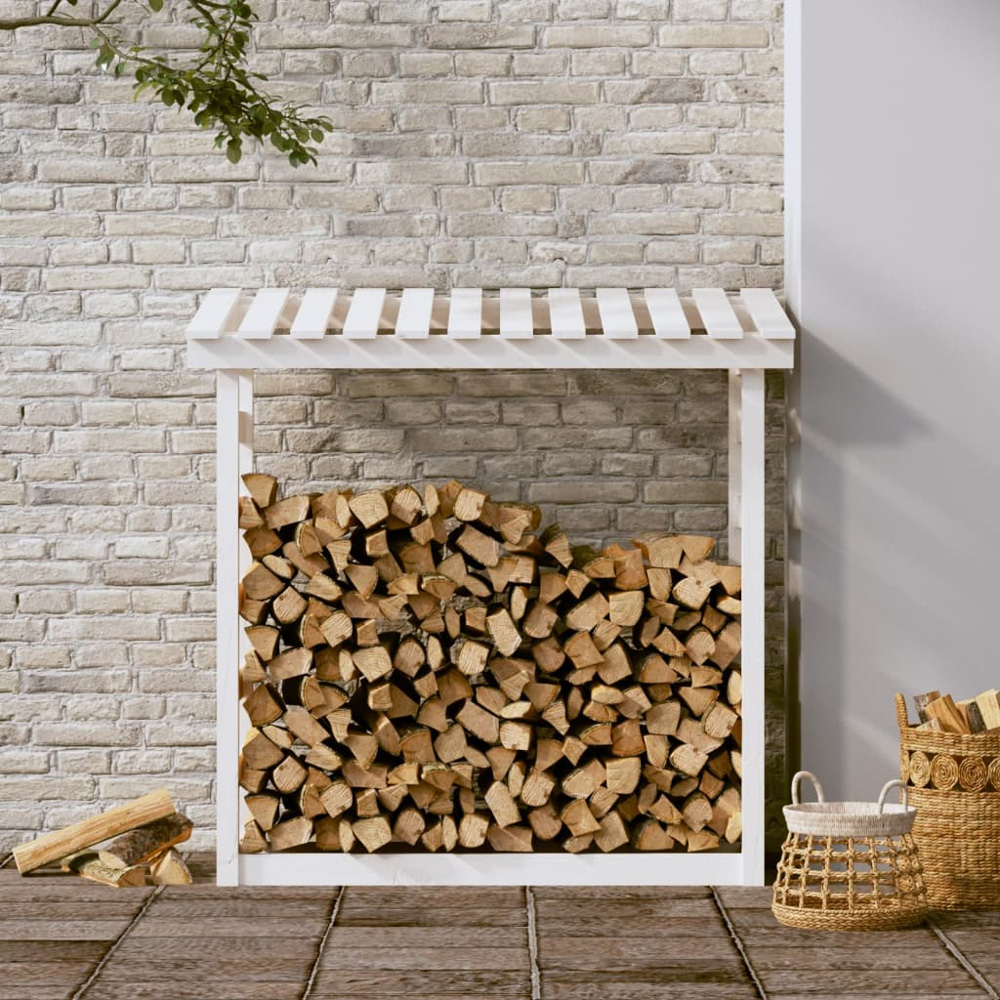vidaXL White Pine Wood Firewood Log Holder 110 x 108 x 64.5cm Image 2