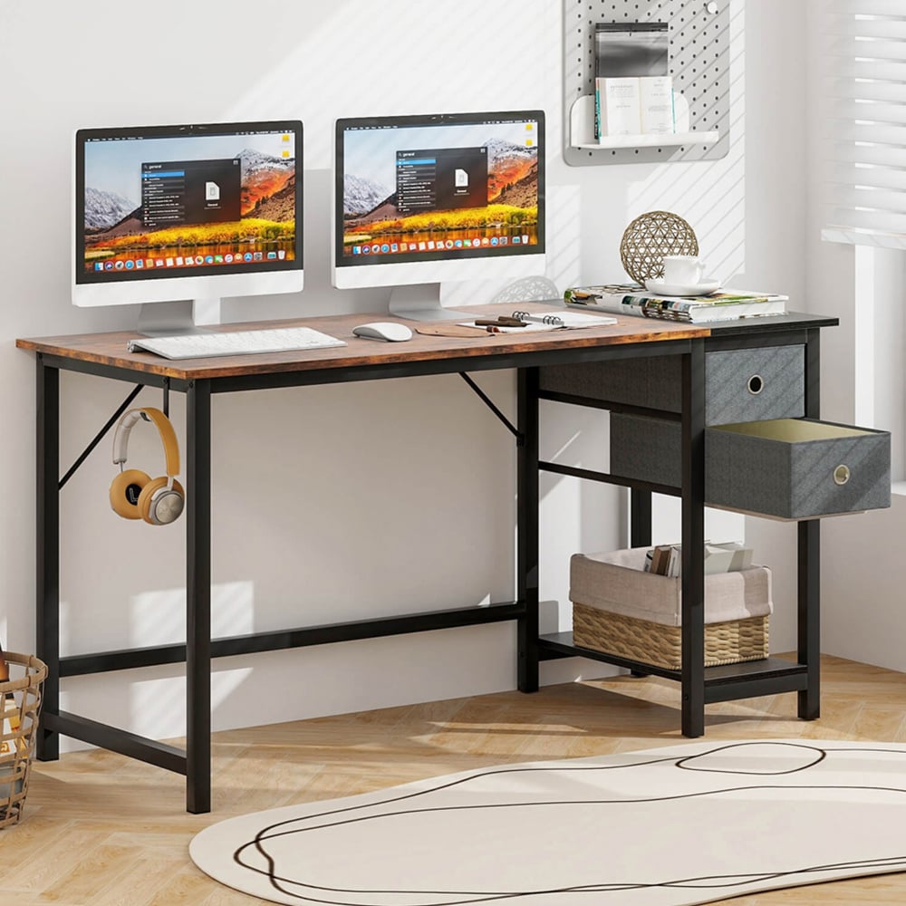Costway 2 Drawer Single Shelf Computer Desk Image 1