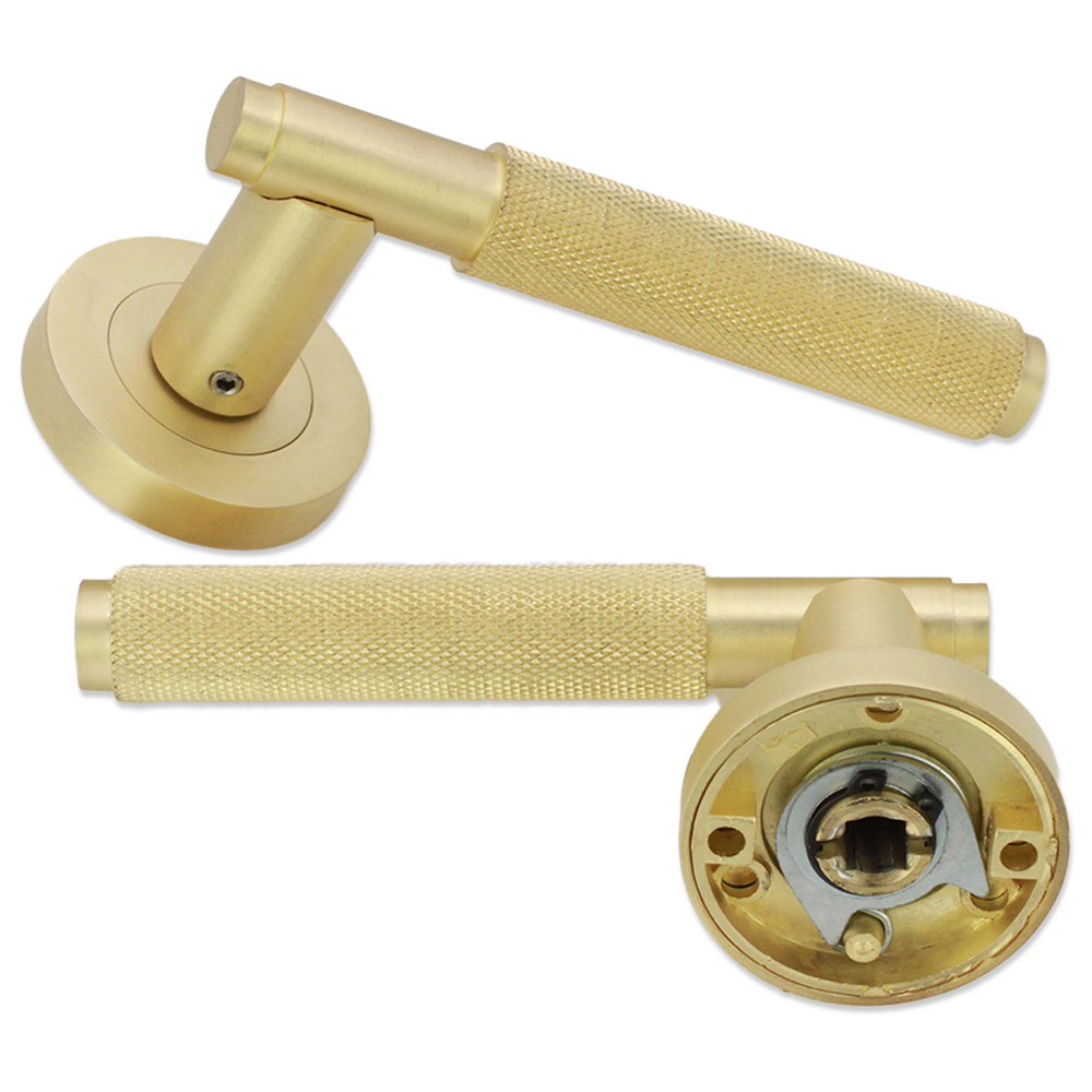 Spira Brass Connaught Satin Brass Lever On Rose Door Handle 2 Pack Image 3