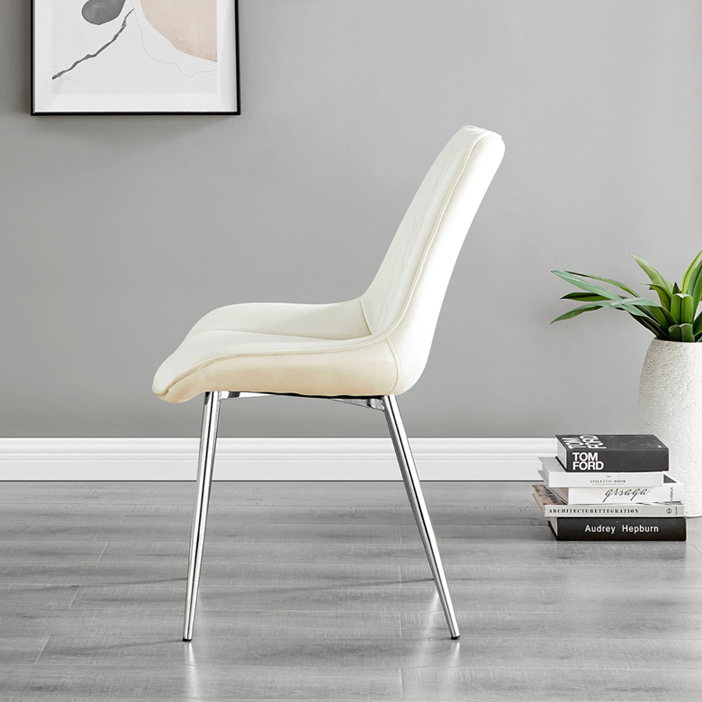 Furniturebox Molini Cesano 6 Seater Dining Set White Gloss Cream and Chrome Image 3