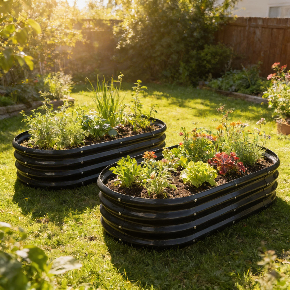 Harbour Housewares Anthracite Rounded Galvanised Steel Raised Garden Bed 120 x 60cm 2 Pack Image 2