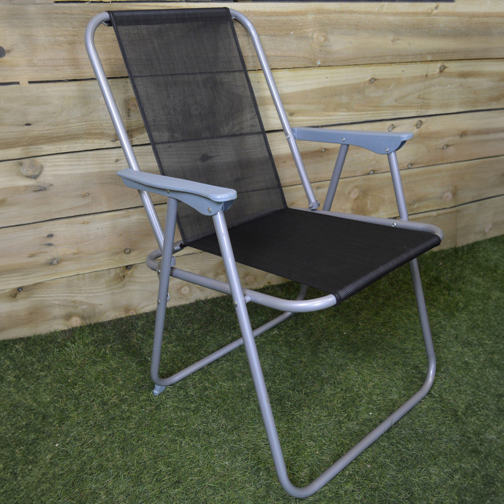 Samuel Alexander Grey and Black Foldable Garden Chair Image 1