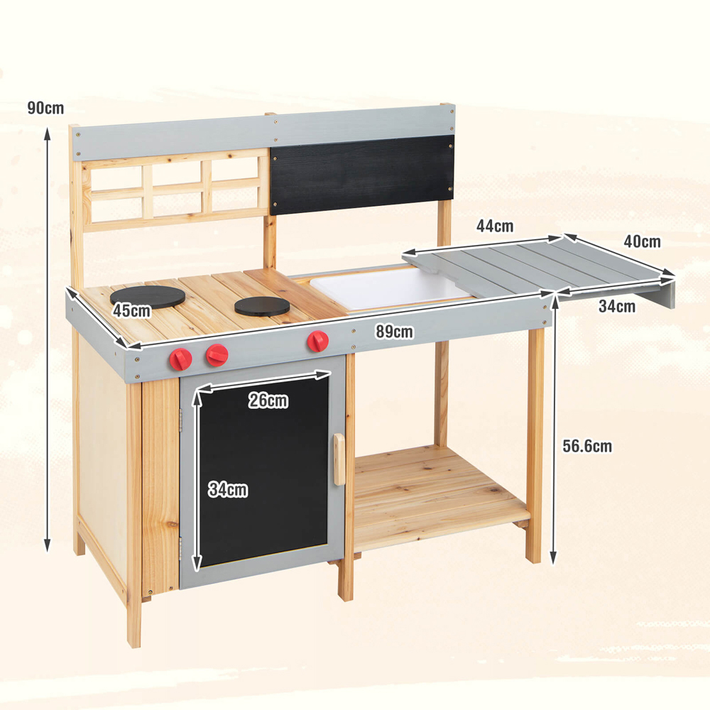 Costway Kids Wooden Mud Kitchen Play Set with Chalkboard Image 7