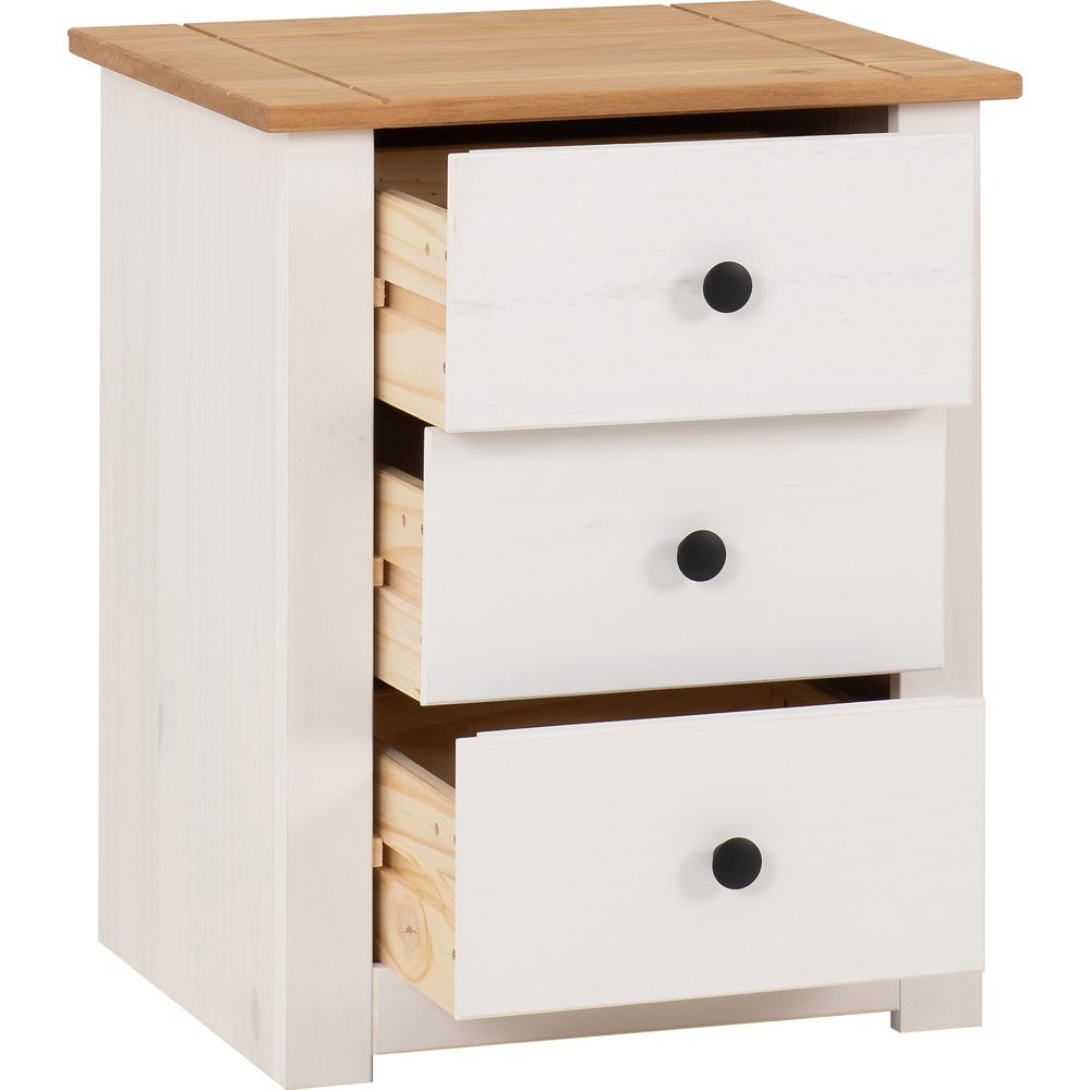 Seconique Panama 3 Drawer White and Natural Wax Bedside Table Image 3