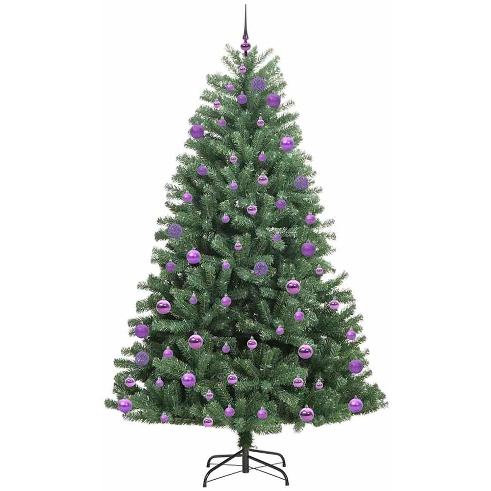 vidaXL Pre-Lit Lilac Baubles Green Artificial Hinged Christmas Tree 8ft Image 4