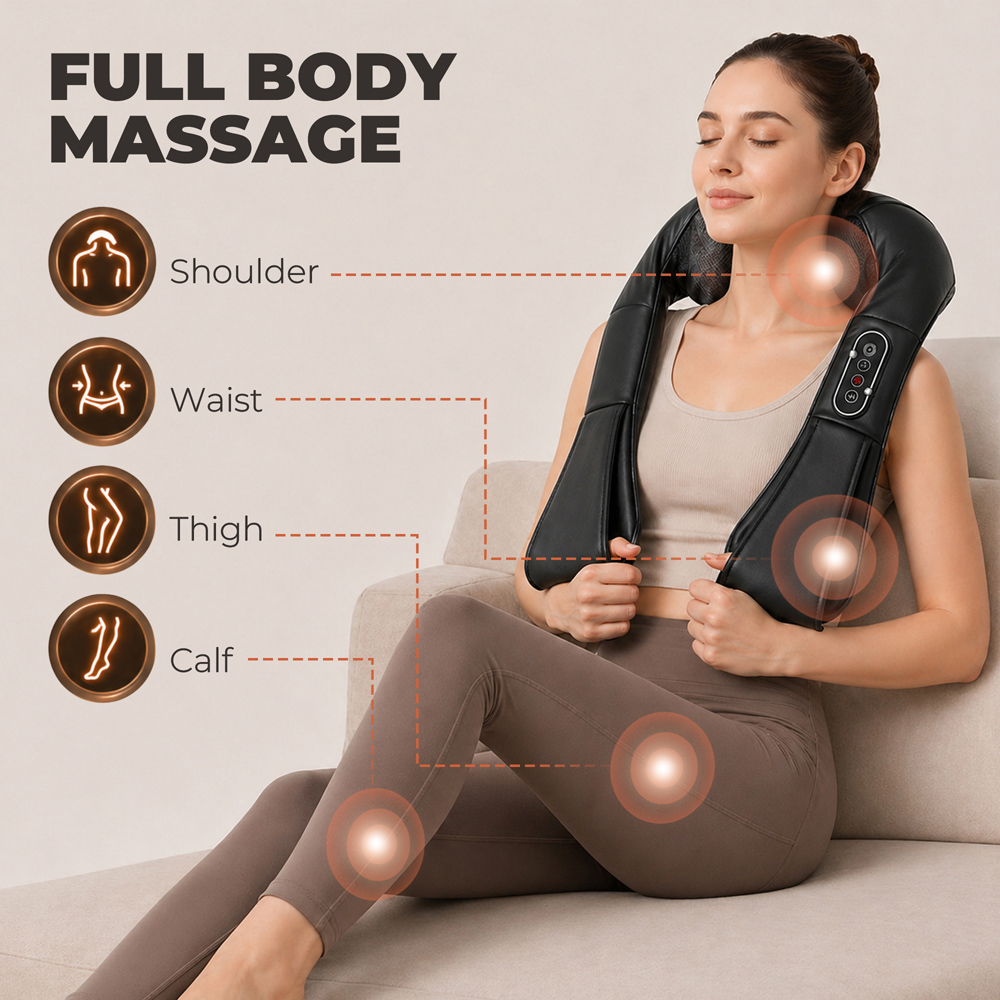 HOMCOM Black Shiatsu Neck Massager with Heat and 3D Deep Tissue Kneading Image 5
