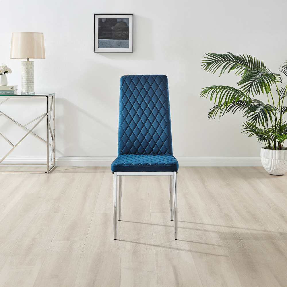 Furniturebox Copeland Valera Marble Effect 4 Seater Dining Set White Navy Chrome Image 5