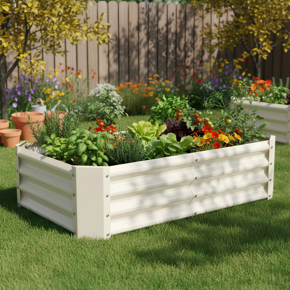 Harbour Housewares Ivory Rectangle Galvanised Steel Raised Garden Bed 180 x 90cm 2 Pack Image 3