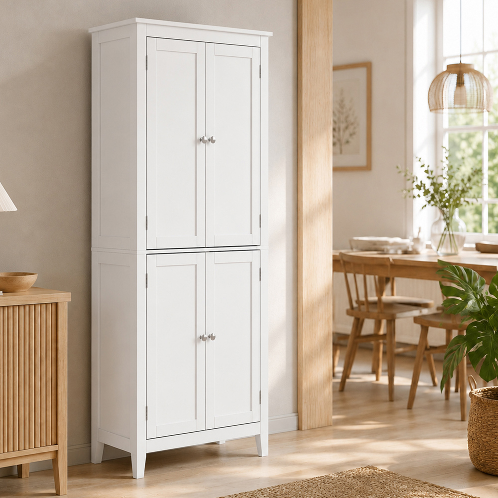 HOMCOM 4 Door White Tall Bathroom Storage Cabinet Image 3